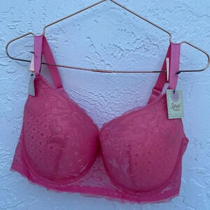 Spree Womens Intimates Lace Perfect Push Up Bra Pink Sz 42D